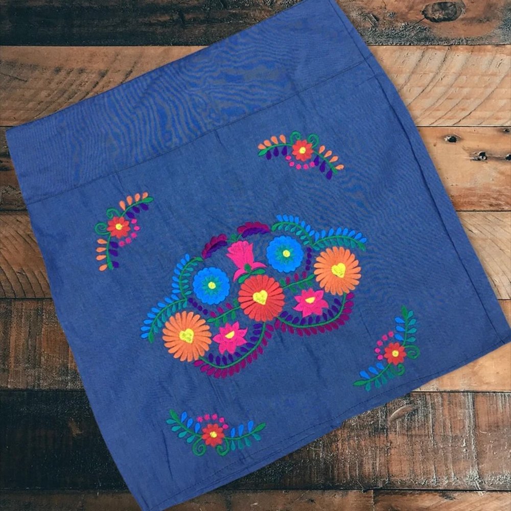 Handmade Mexican Embroidered Skirt - Short Floral Mexican Pencil Skirt  Handmade